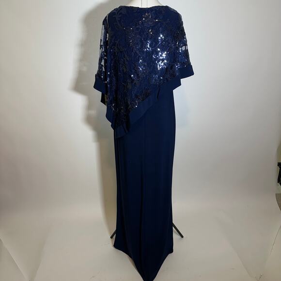 NWT R&M Richards Navy Blue 1 Piece Sequin Lace Poncho Sheath Dress Womens Size 8 - Picture 10 of 16